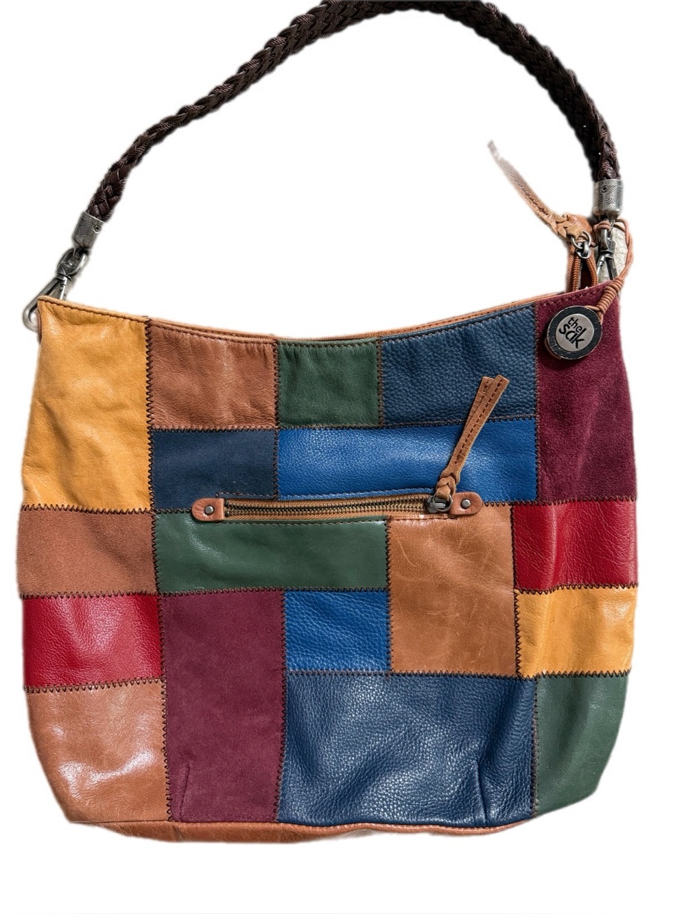 The Sak Multicolor Patchwork Leather Braided Strap Hobo Shoulder Bag Boho - Picture 2 of 12